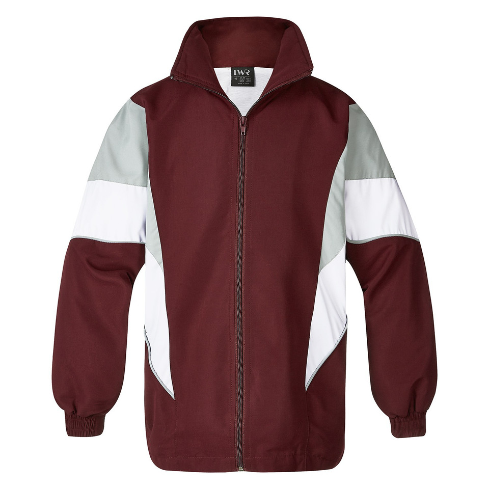 Kids/Youth Tri-colour Microfibre Sport Jacket - Dark Maroon/Silver/White