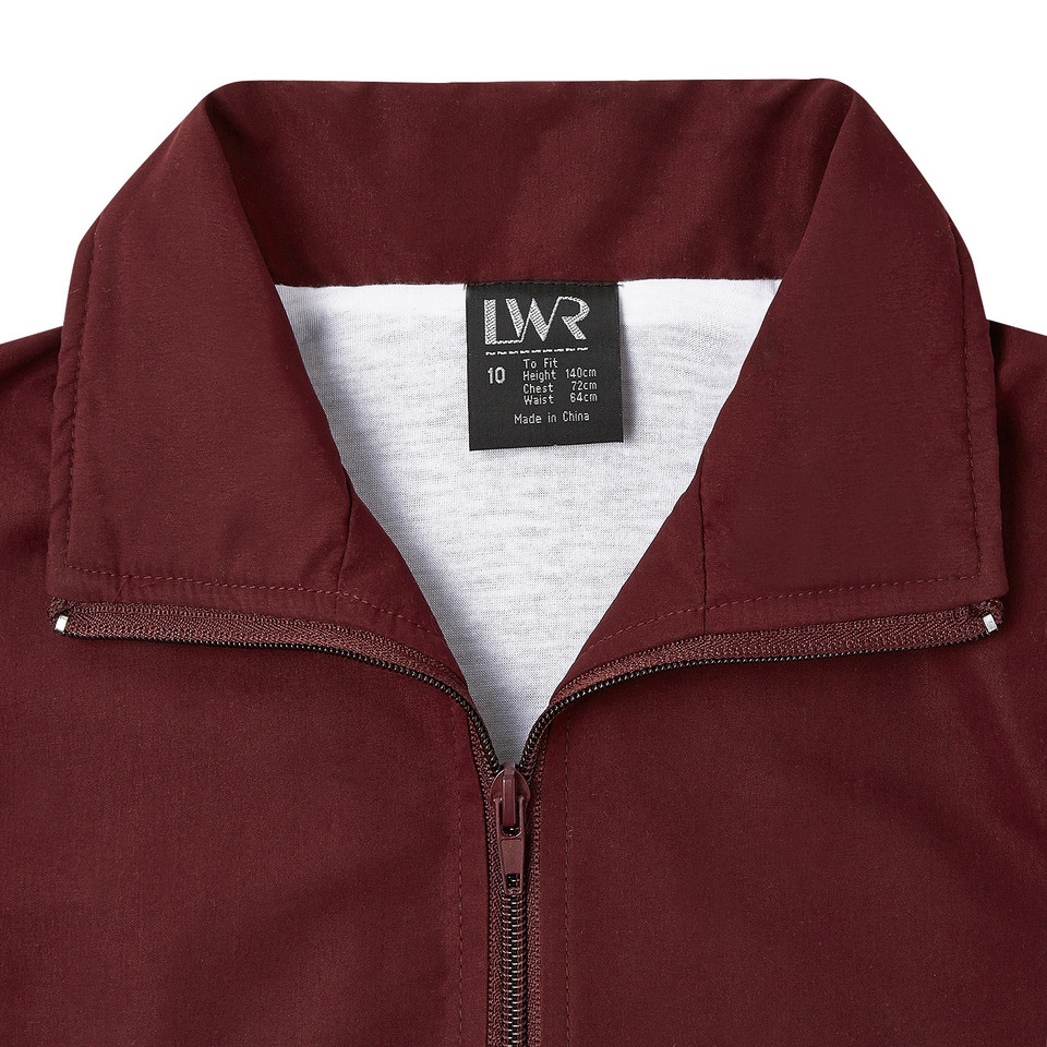 Burgundy microfibre sport jacket with full-length zip and fleece-lined collar detail