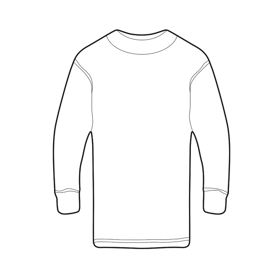 White long sleeve crew neck cotton t-shirt flat lay with ribbed cuffs and clean front panel