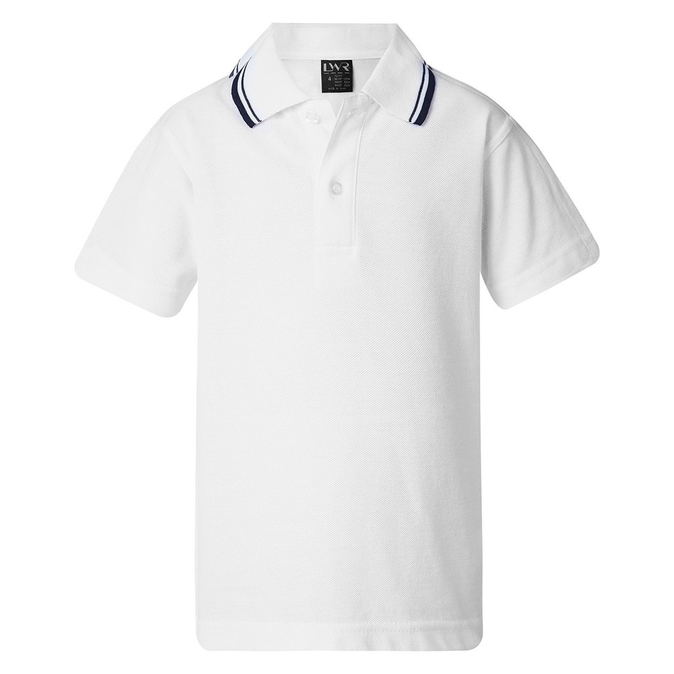 Kids/Adult Classic Twin Stripe School Polo - White/White/Light Navy