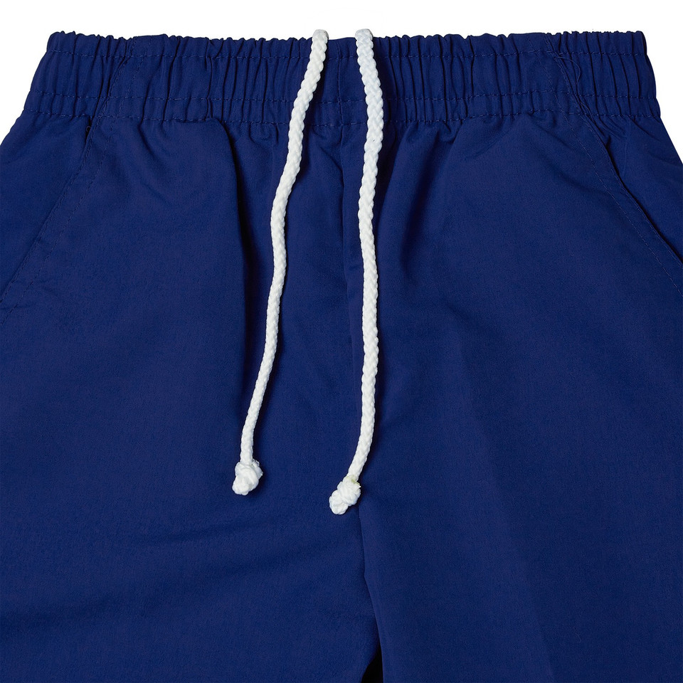 Royal blue microfibre track pants with elasticated waistband, white rope drawcord and side pockets