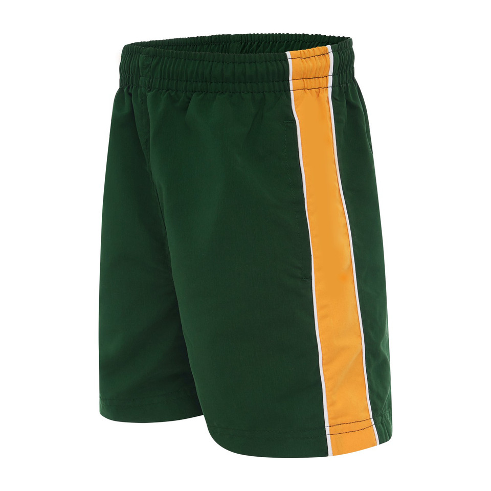 Shop Kids Microfibre Sport Shorts - Dark Bottle/Gold