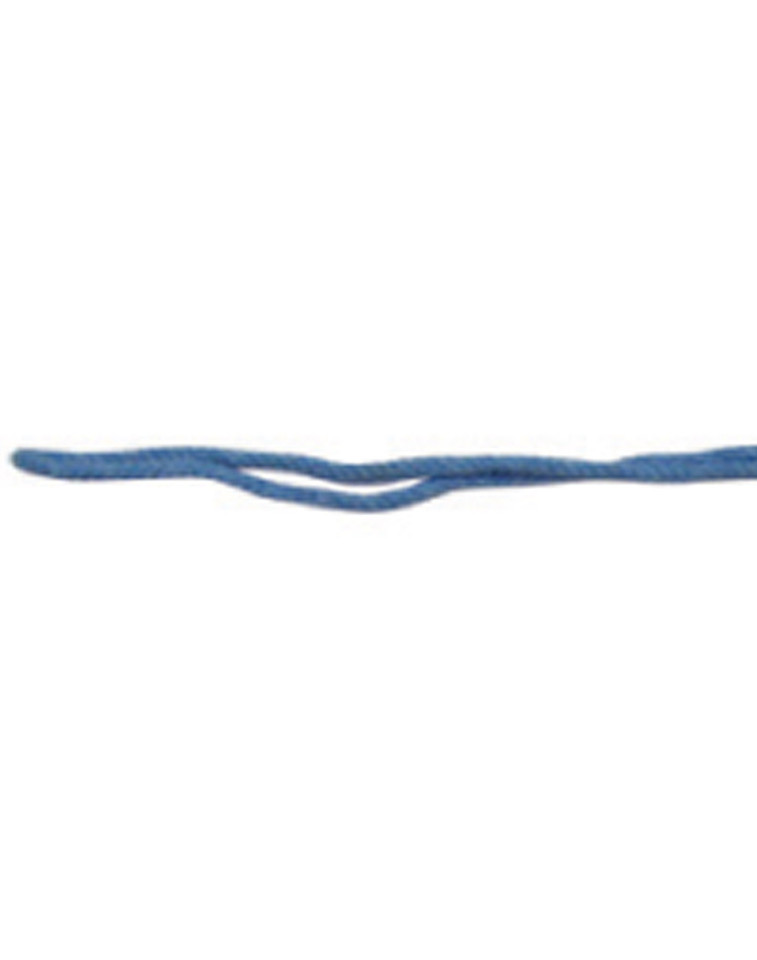 Steel blue braided hat toggle cord with knotted ends, flat lay packshot