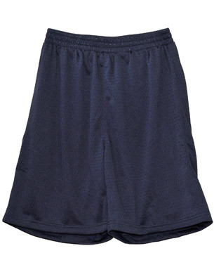 Navy basketball shorts with elasticated waistband and breathable mesh construction