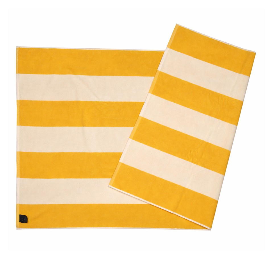 INLET | Plain Striped Terry Towel Beach Towel - Gold/Cream