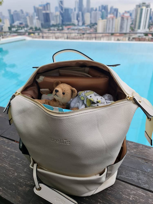 Trellis Dahlia Convertible Nappy Bag Backpack - Beige