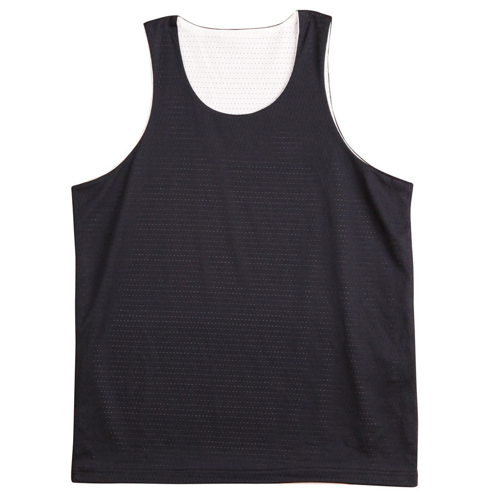 Charcoal grey and white reversible basketball singlet with contrasting colour panels on each side