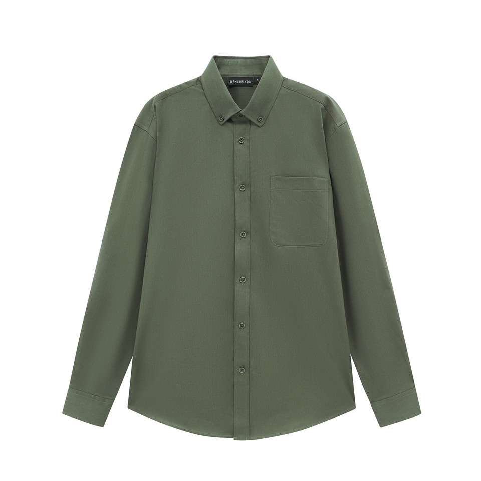 MONTROSE army green cotton blend long sleeve shirt for smart casual workwear