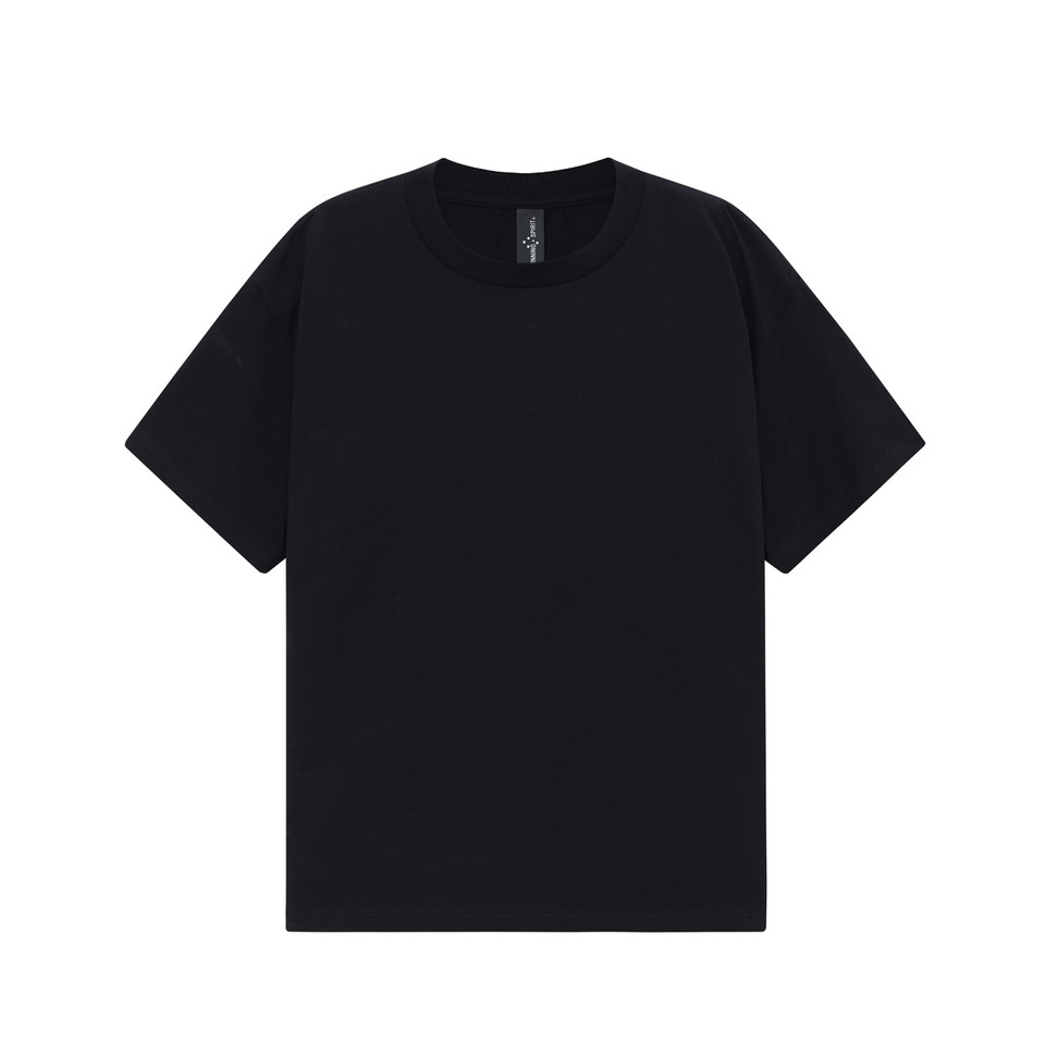 Black unisex heavy cotton oversized tee in boxy relaxed fit - detail view