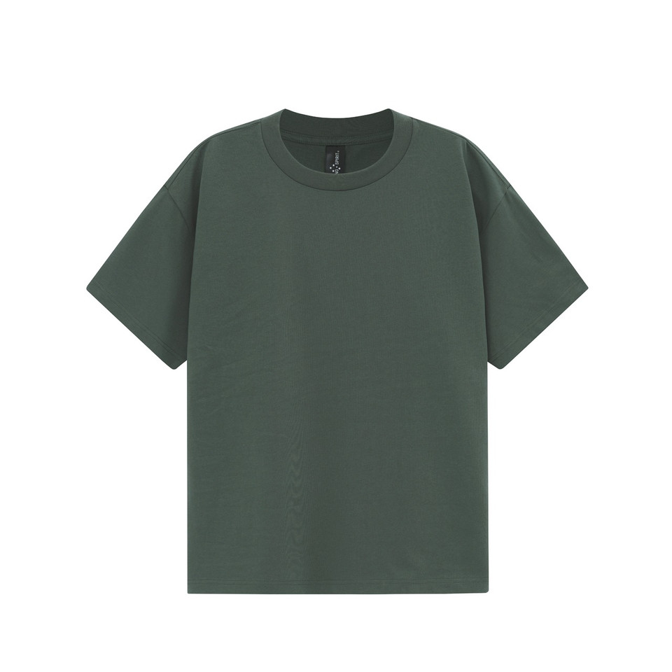 Army Green unisex heavy cotton oversized tee in boxy relaxed fit - detail view
