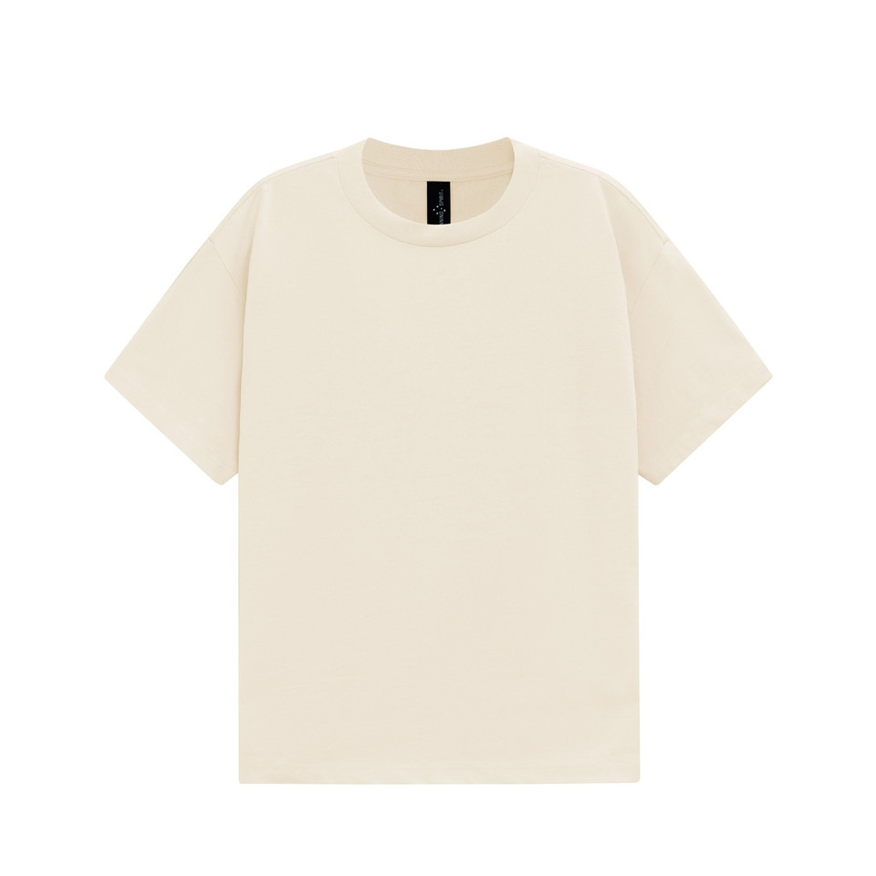 Natural unisex heavy cotton oversized tee in boxy relaxed fit - detail view