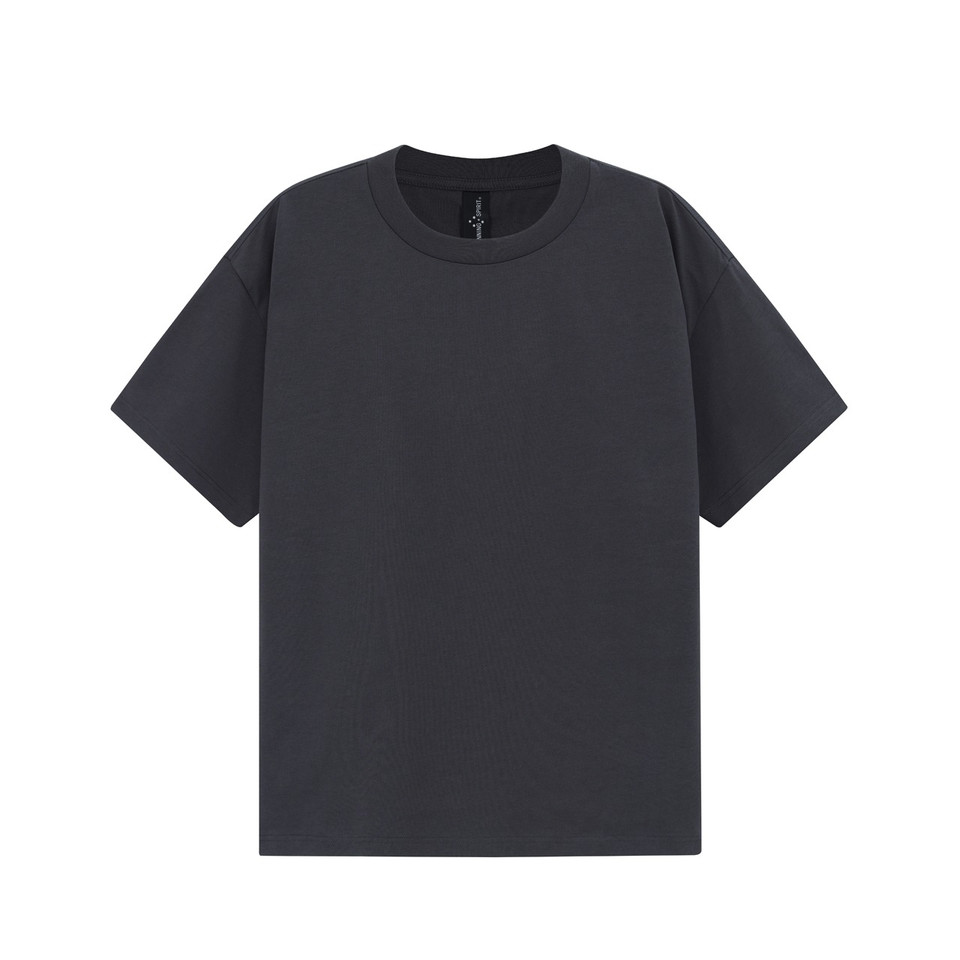 Storm Grey unisex heavy cotton oversized tee in boxy relaxed fit - detail view