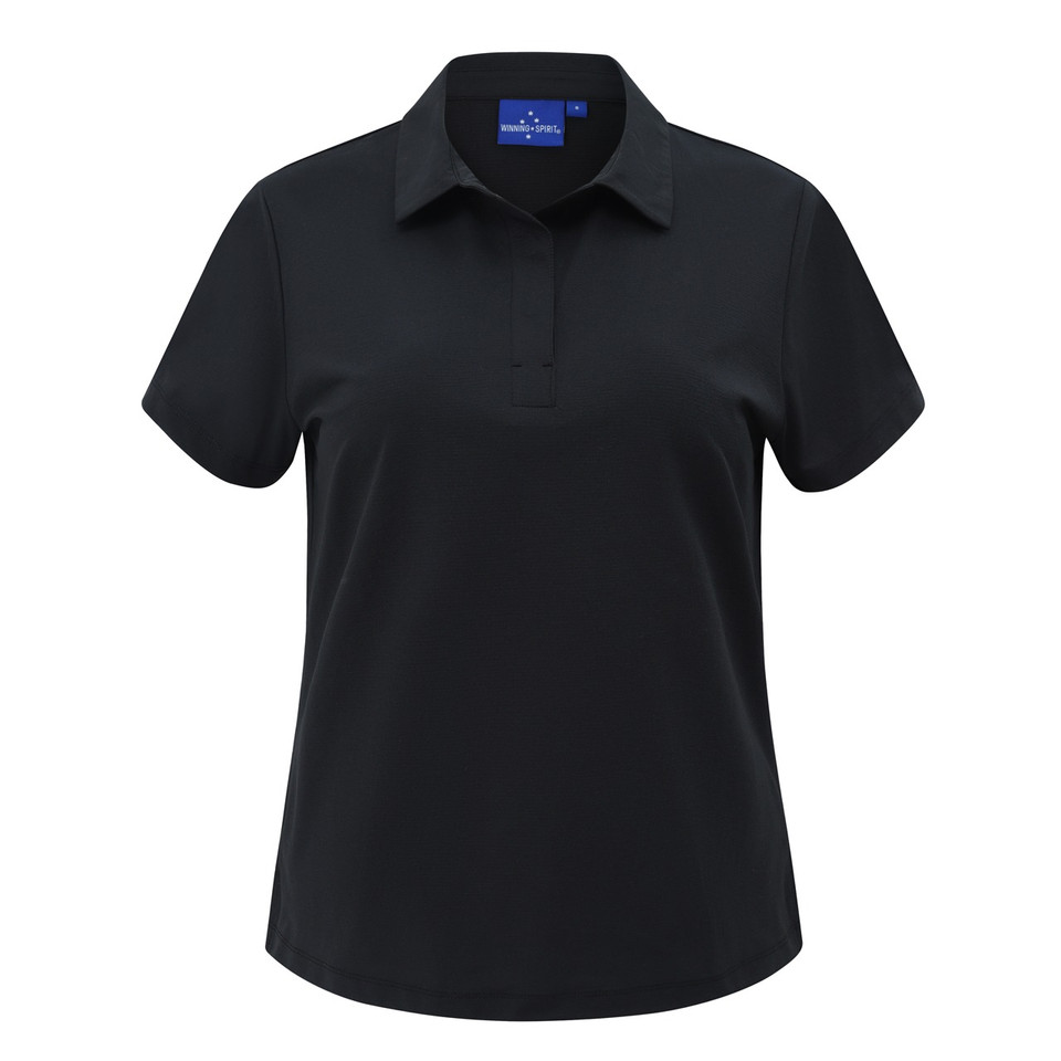 Black womens high performance graphene polo with UPF 50+ - flat studio shot