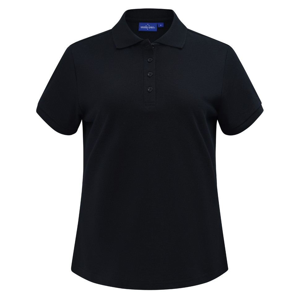 Black blank women's classic pique polo shirt in cotton poly blend short sleeve