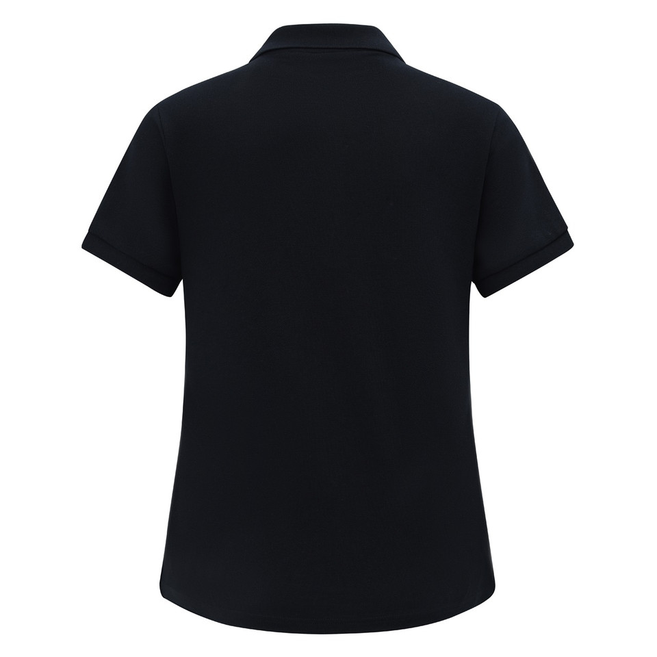 Black womens classic cotton poly pique short sleeve polo - back view