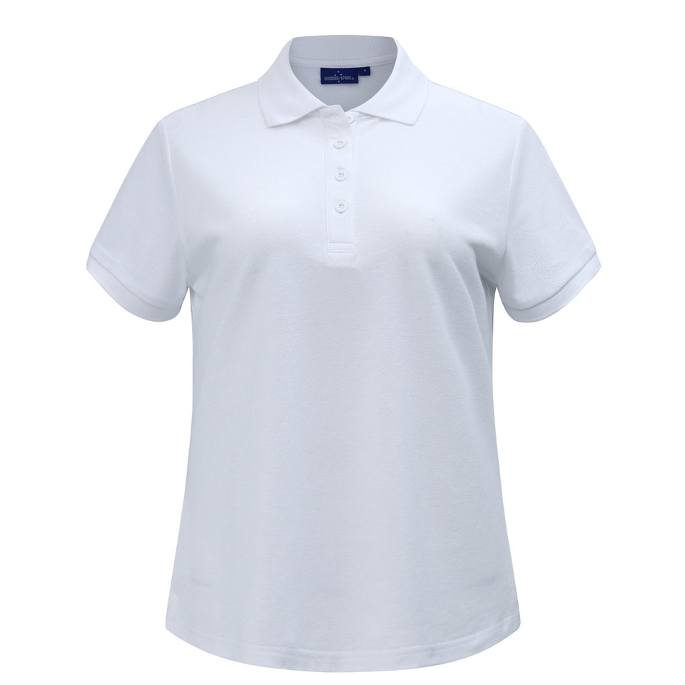 White womens classic cotton poly pique short sleeve polo - flat studio shot