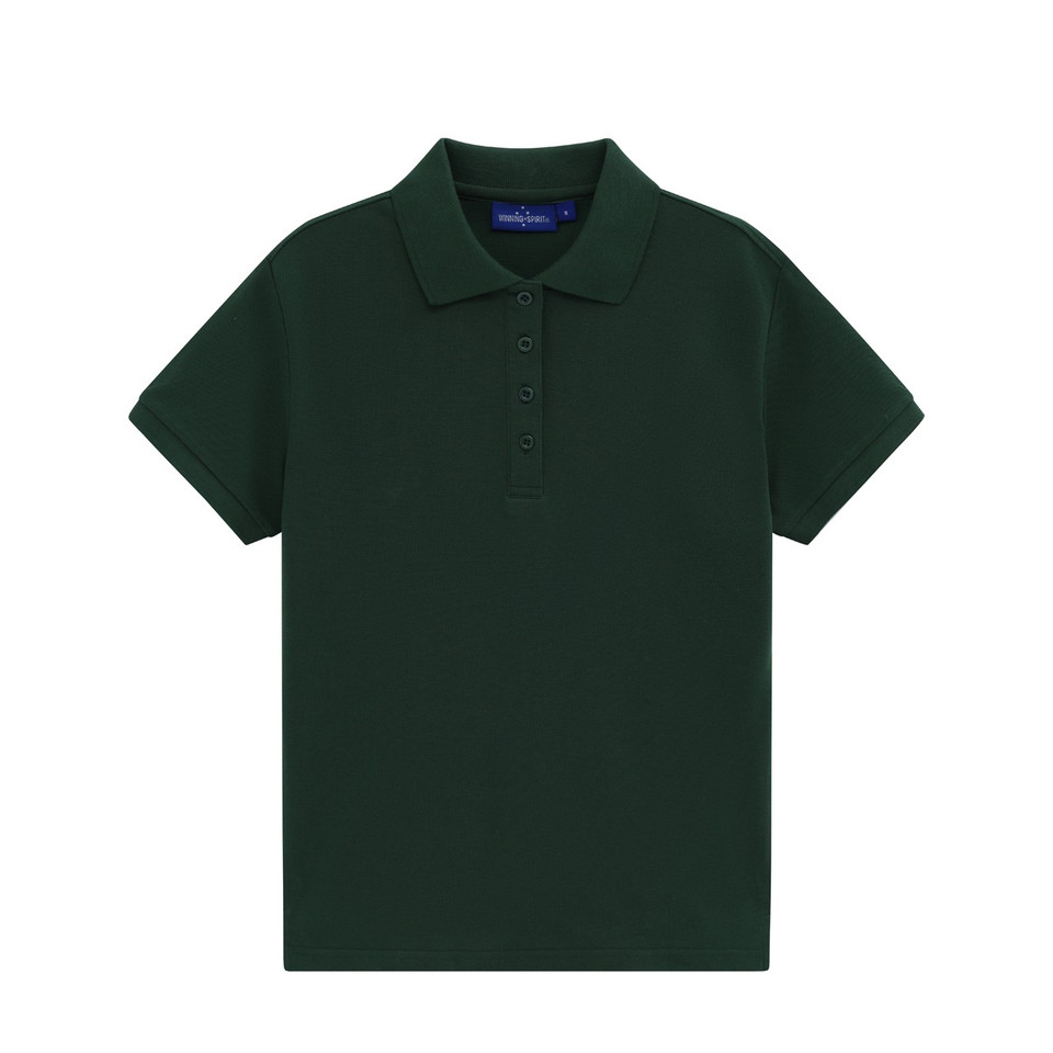 Forest Green womens classic cotton poly pique short sleeve polo - detail view