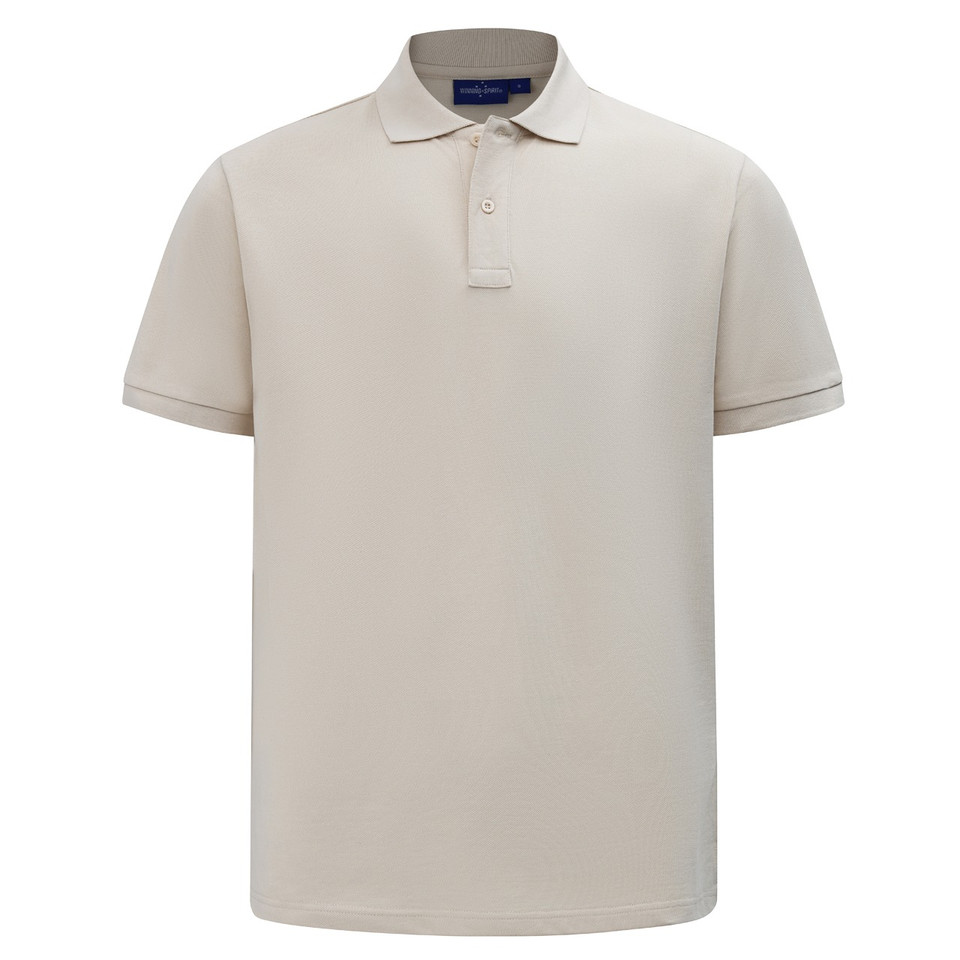 Oatmeal mens cotton/poly pique polo - flat studio front view