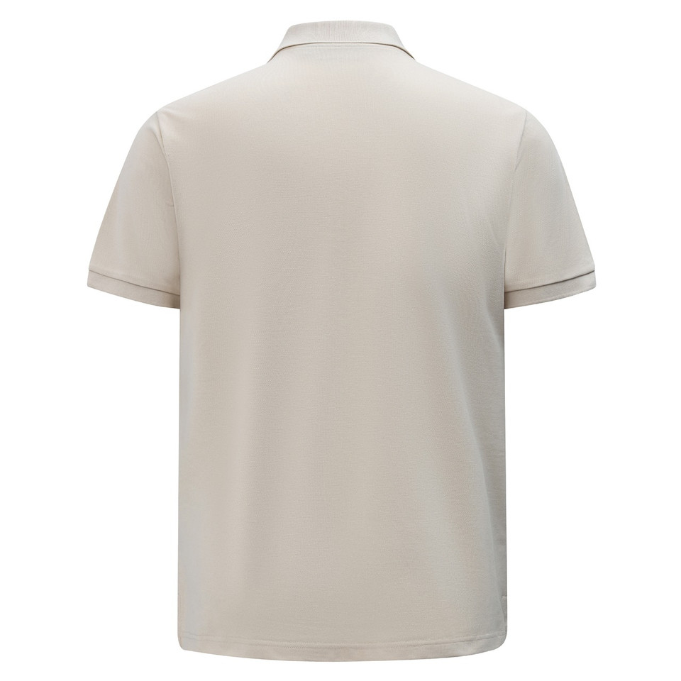 Oatmeal mens cotton/poly pique polo - flat studio back view