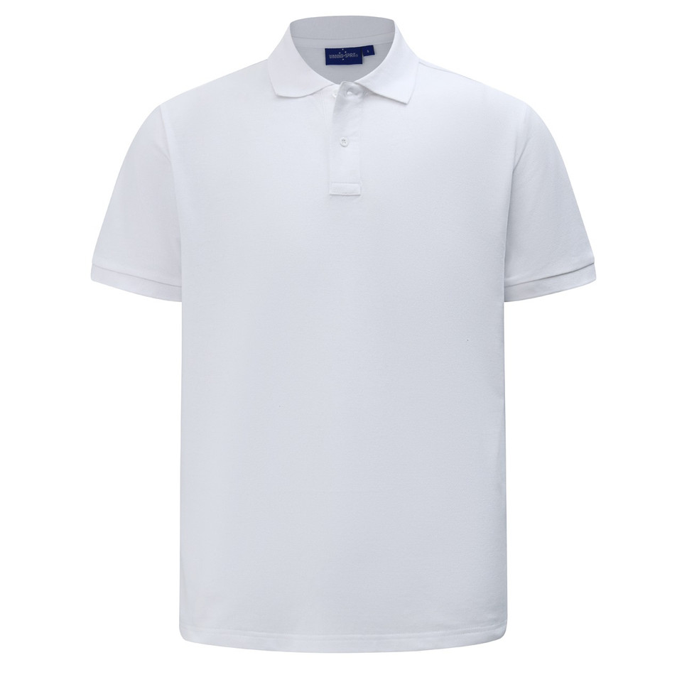 White mens cotton/poly pique polo - flat studio front view