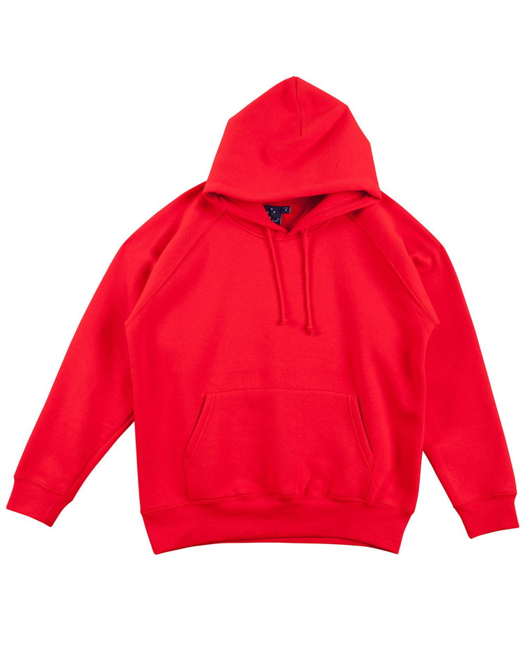 Red cotton-rich pullover hoodie with kangaroo pocket and drawstring hood