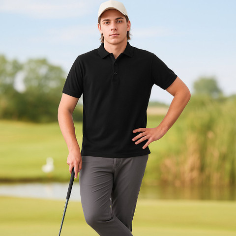 BAHAMA men's black cotton pique polo - model wearing the polo