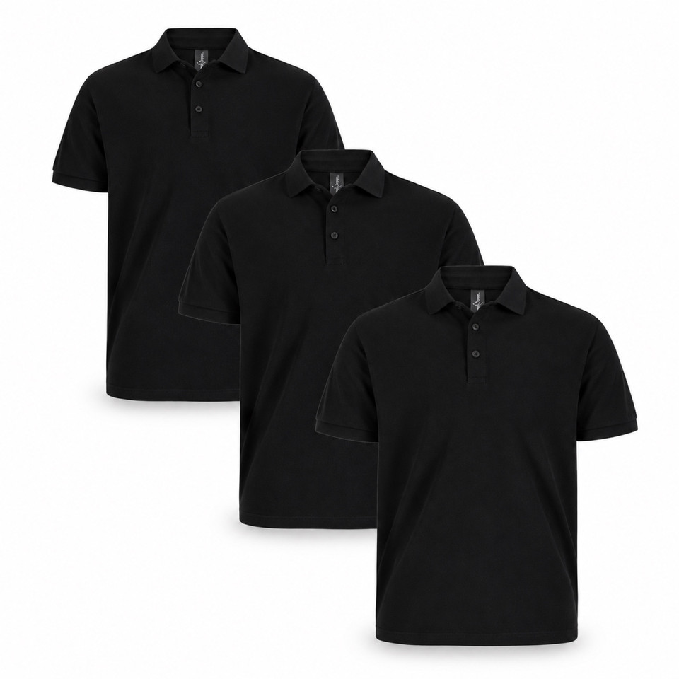 BAHAMA 3-pack men's black cotton pique polo shirts - bundle