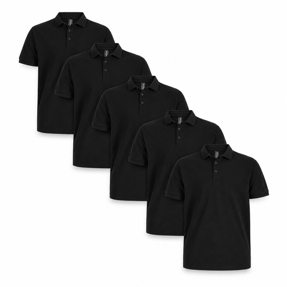 BAHAMA 5-pack men's black cotton pique polo shirts - bundle