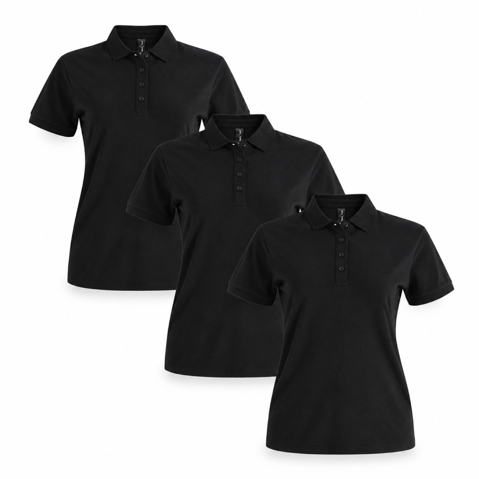 BAHAMA 3-pack women's black cotton pique polo shirts - bundle
