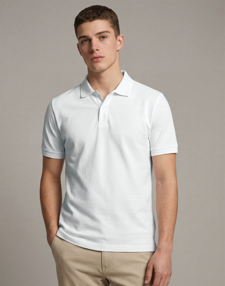 BAHAMA men's white cotton pique polo - model front view