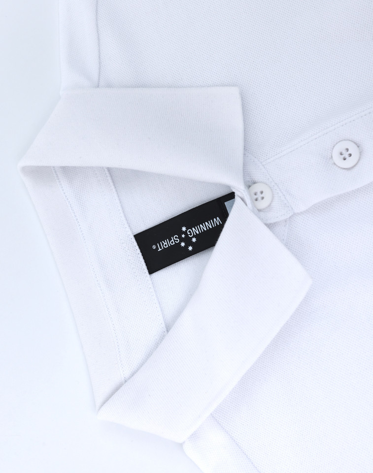 BAHAMA men's white cotton pique polo - collar and button placket detail