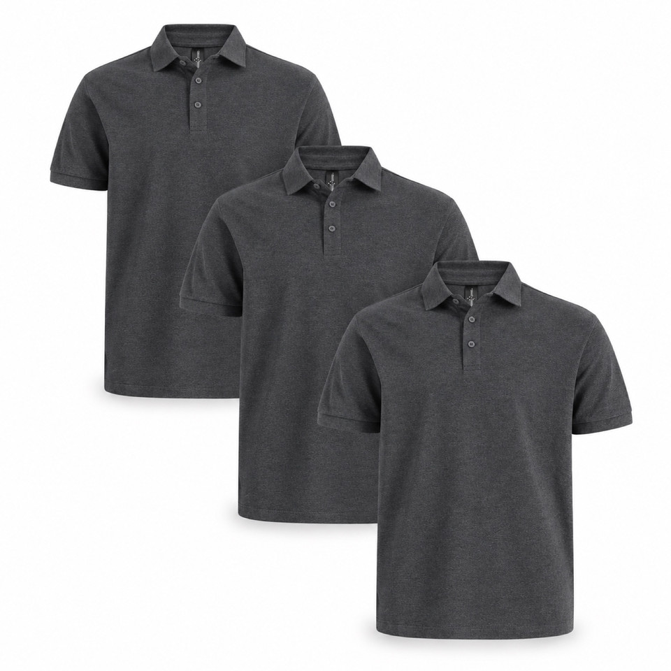 BAHAMA 3-pack men's marl charcoal cotton pique polo shirts - bundle