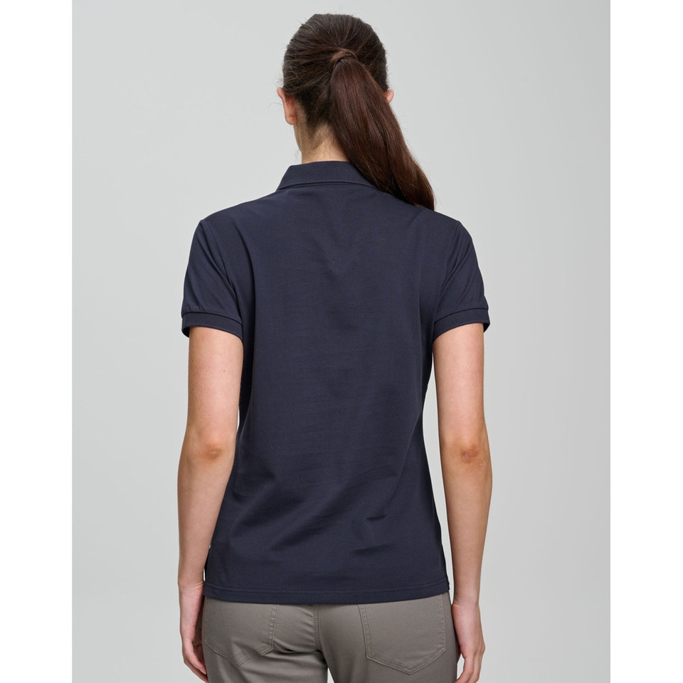 BAHAMA women's navy cotton pique polo - model back view