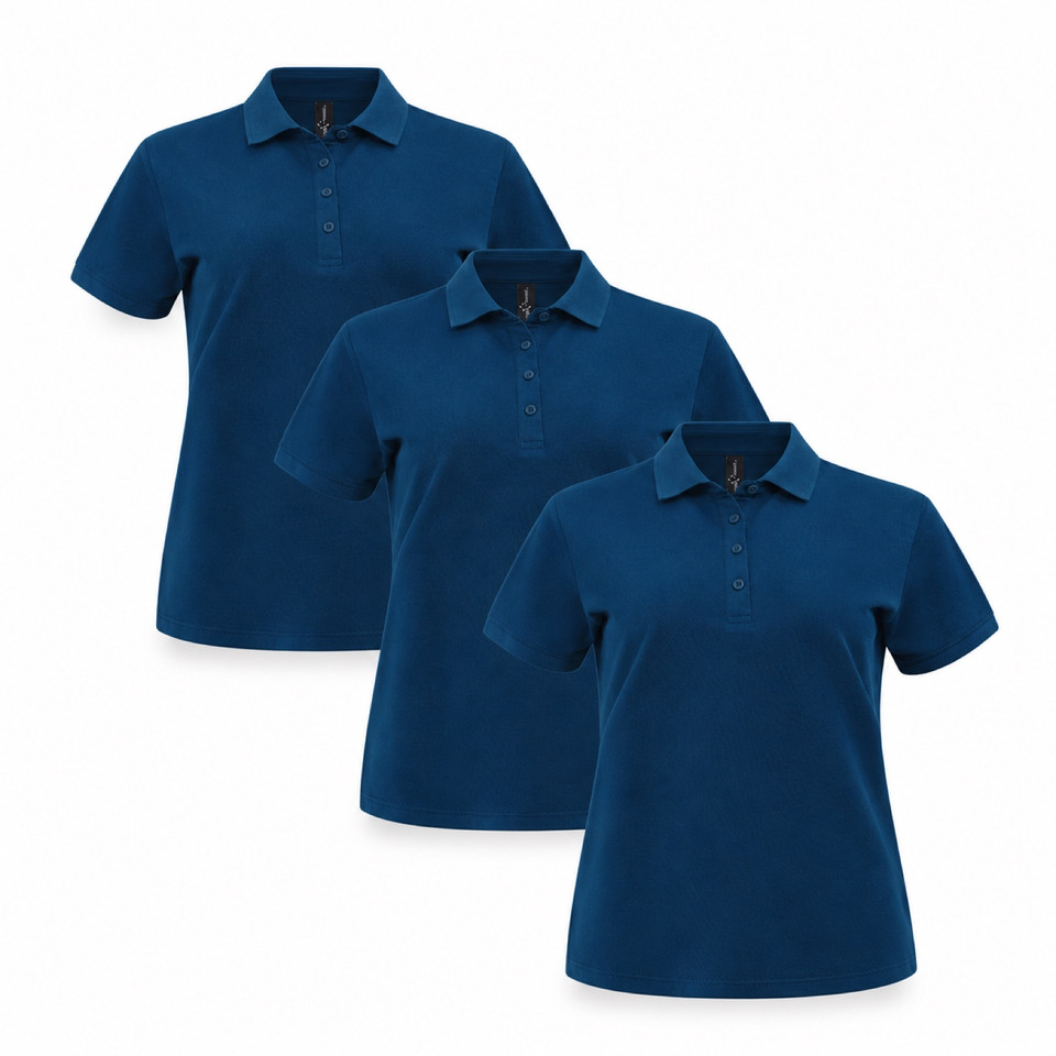 BAHAMA 3-pack women's ocean blue cotton pique polo shirts - bundle