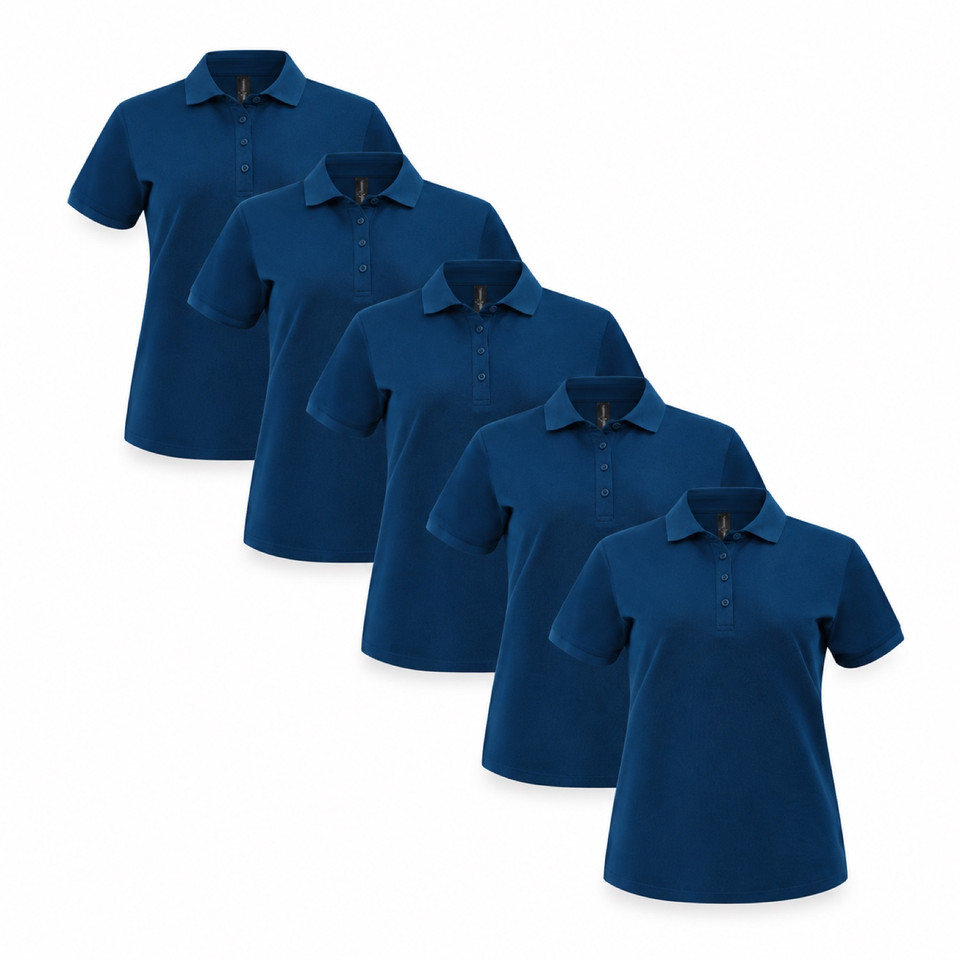 BAHAMA 5-pack women's ocean blue cotton pique polo shirts - bundle