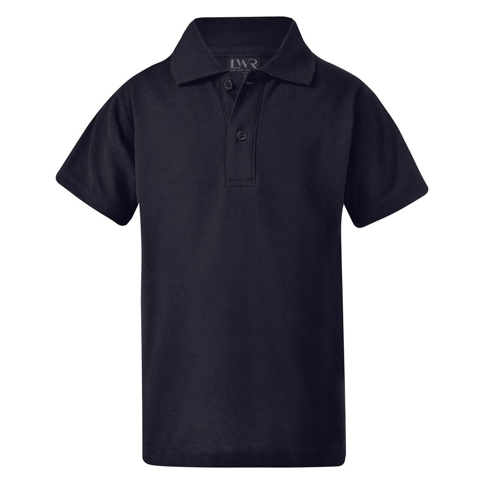 Navy blue kids' polo shirt with collar and two-button placket in matching colour