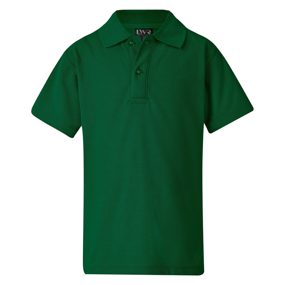 Kids bottle green short sleeve pique polo shirt with three-button placket and flat collar