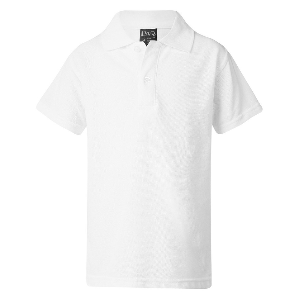 White kids short-sleeve pique polo shirt with three-button placket and flat collar