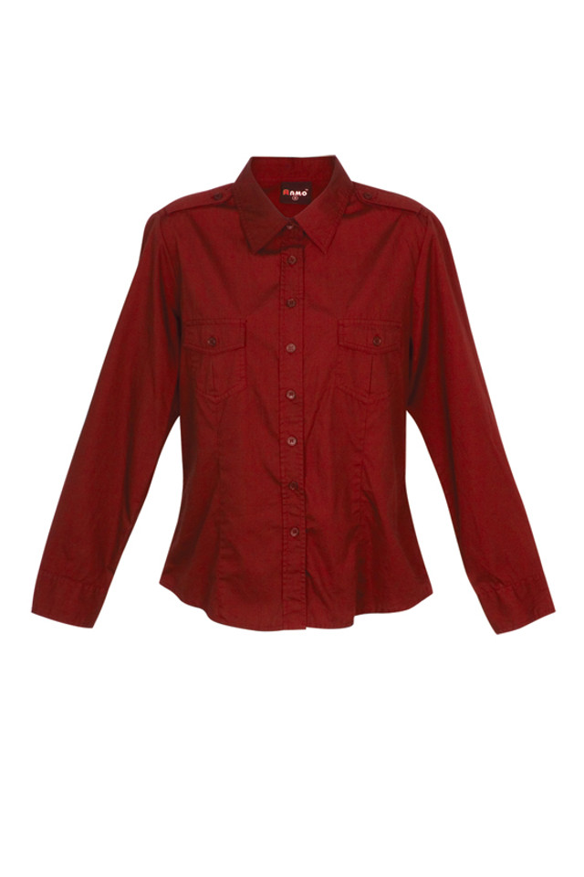 Plain Women Military Long Sleeve Red