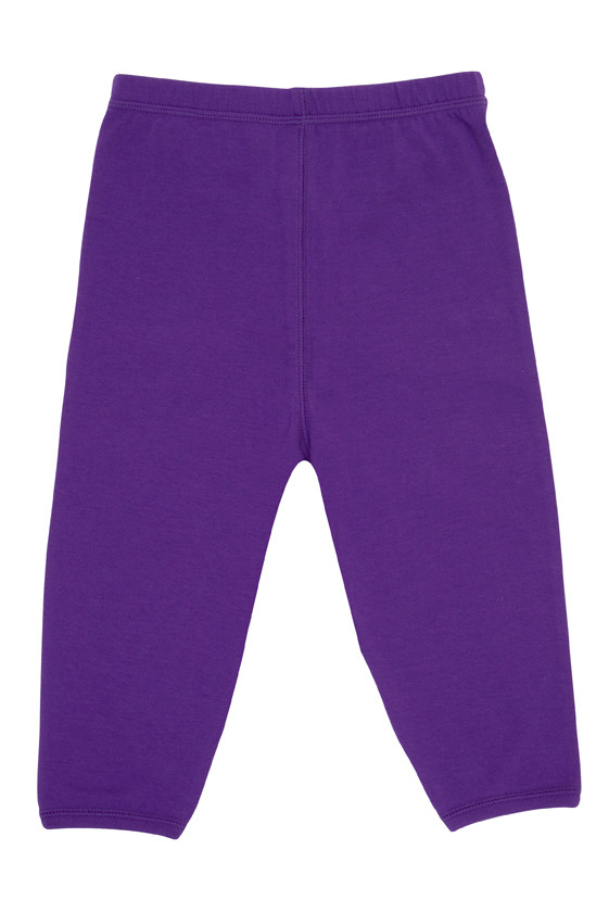 Purple children's stretch pants with elasticated waistband, flat lay packshot
