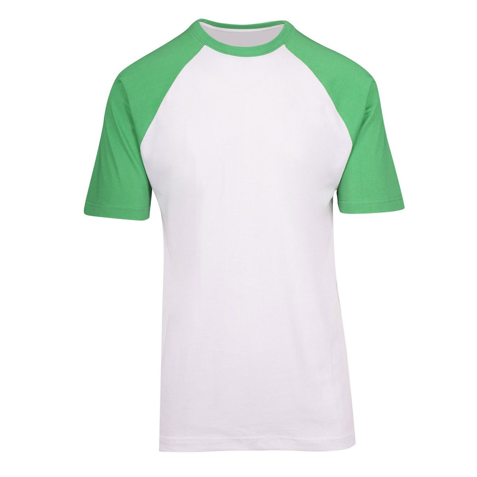 Two-Tone Cotton T-Shirts | Raglan Sleeves  | White + Emerald