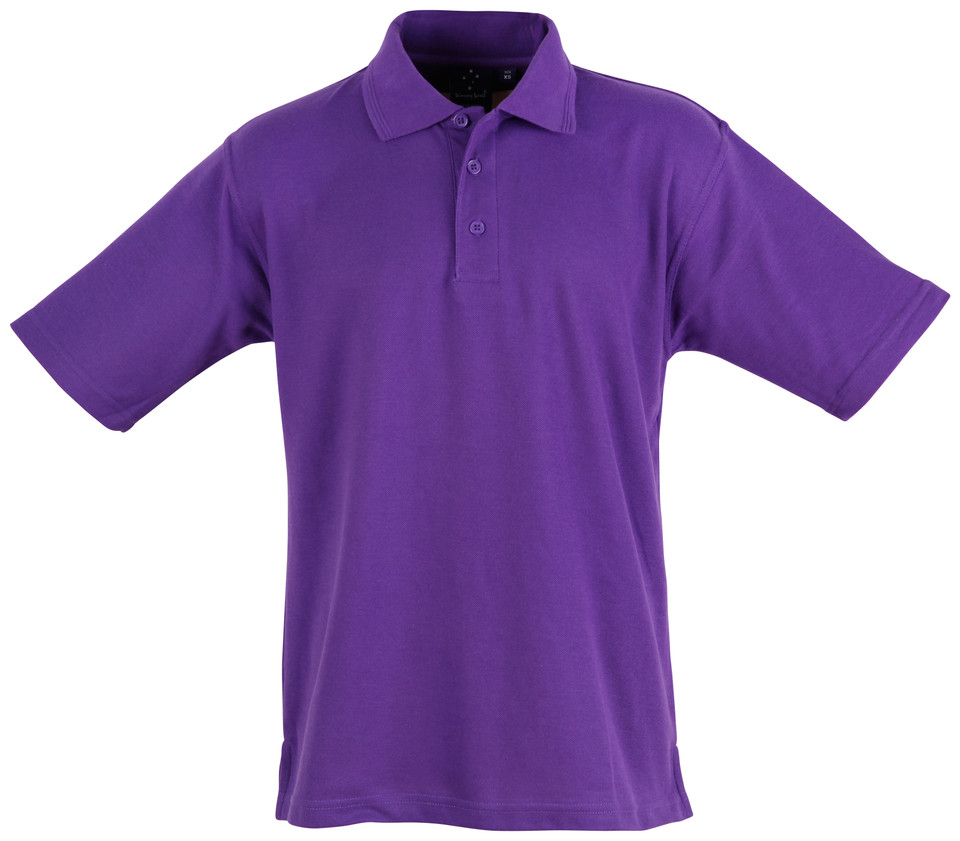 Purple pique polo shirt with collar and three-button placket in matching colour