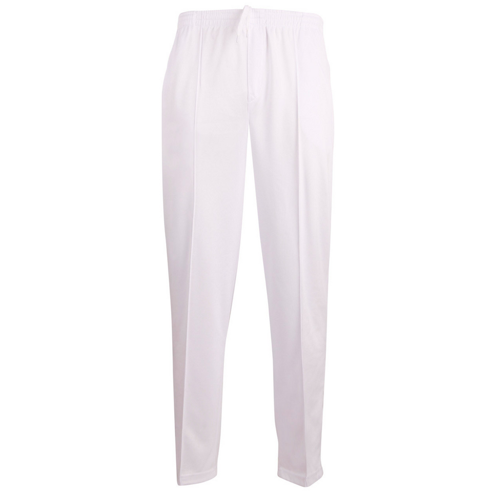 PITCH Kids Cricket Pants in white, featuring a comfortable elastic waistband and durable fabric designed for peak performance on the field during school or club cricket matches.