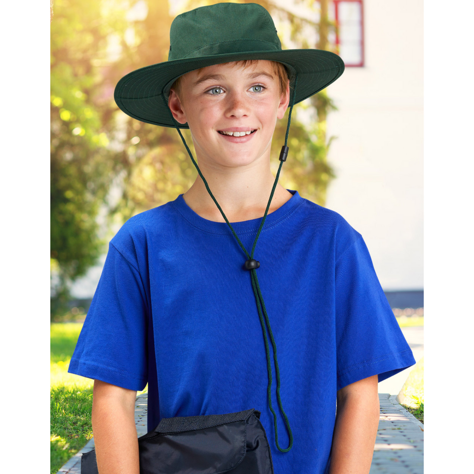 Plain Prospect slouch hat (bucket style) made from durable poly-cotton twill, featuring a firm brim, chin strap, and UPF 50+ excellent sun protection.