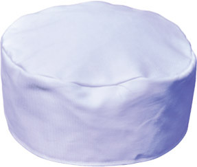 White structured chef skull cap with soft fabric crown and rounded brimless profile