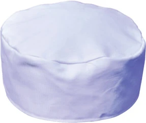 White professional chef cap with rounded crown and elastic band