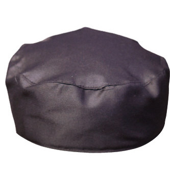 Charcoal grey chef cap with flat round crown and satin finish