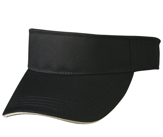 Black twill visor with contrast sandwich trim on curved peak