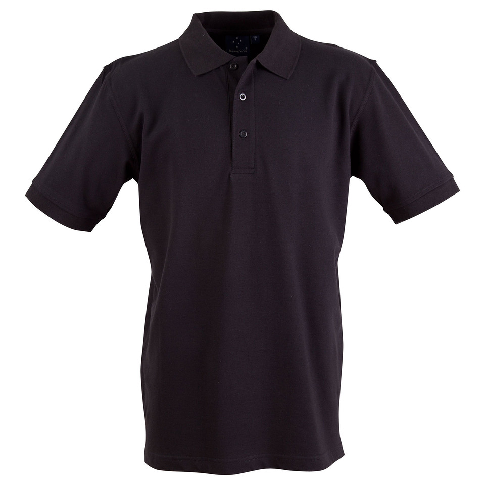 Charcoal grey men's polo shirt with classic collar and button placket in stretch pique fabric
