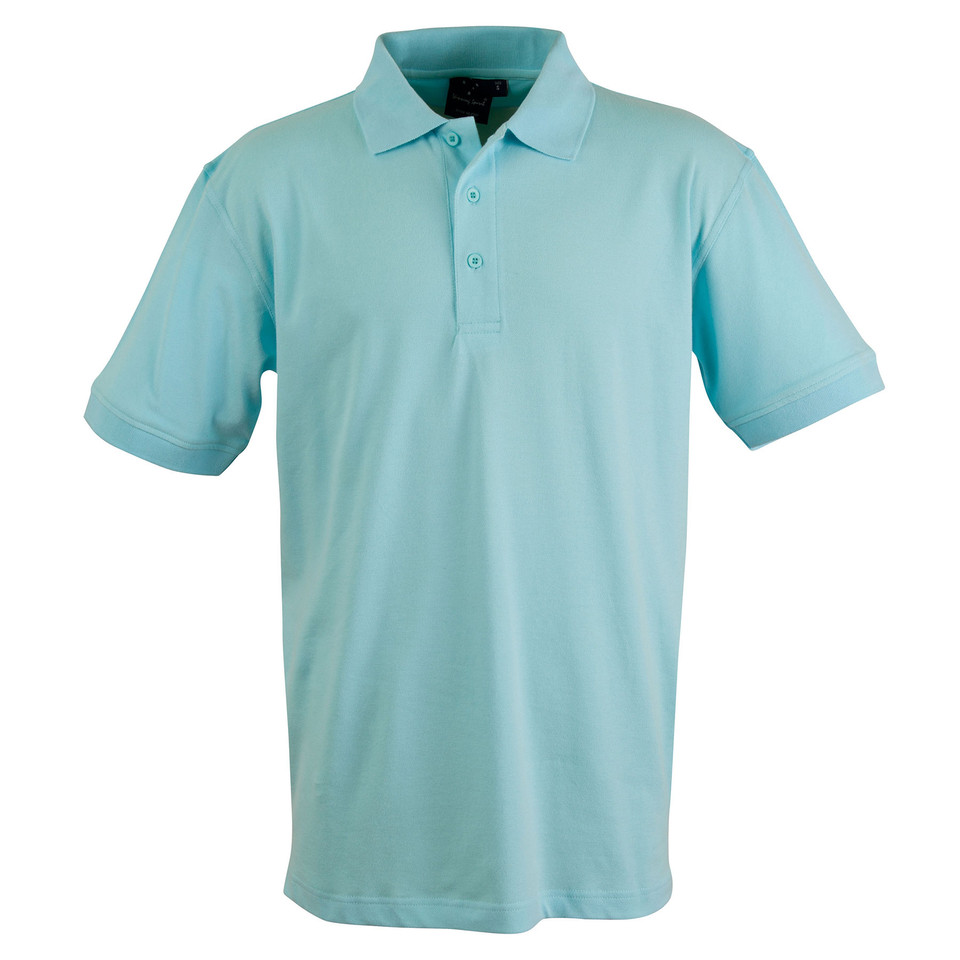 Sky blue pique polo shirt with collar and button placket in stretch fabric